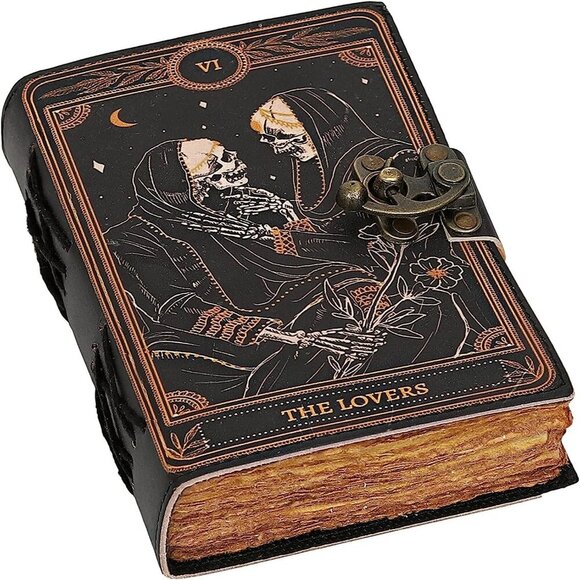 WomenBook of Spells Leather Journal Deckle Edge Paper Grimoire Printed Journal